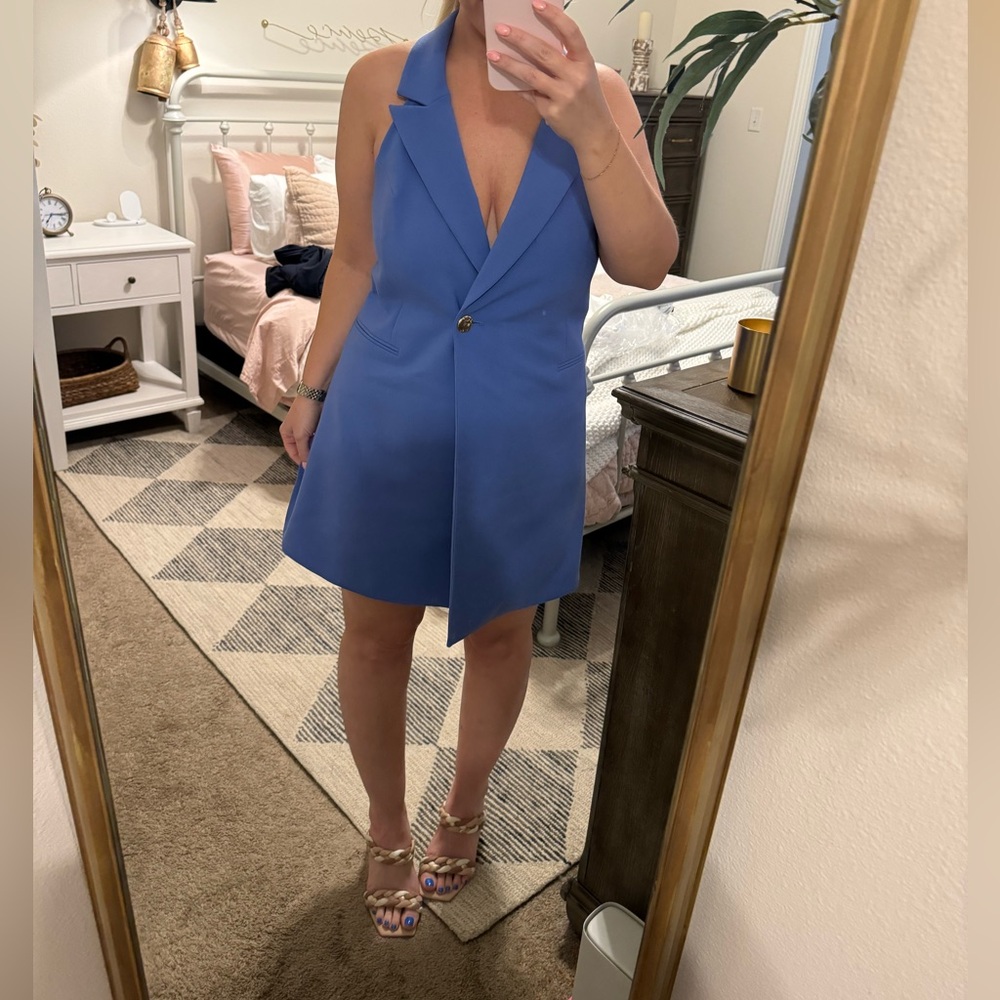 French Connection Whisper Sleeveless Blazer Minidress in Baja Blue